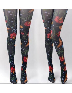 Collant noir en Fleurs imprimées 2