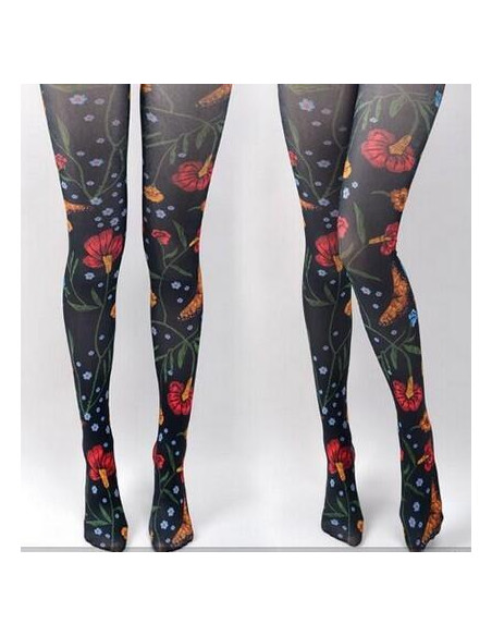 Collant noir en Fleurs imprimées