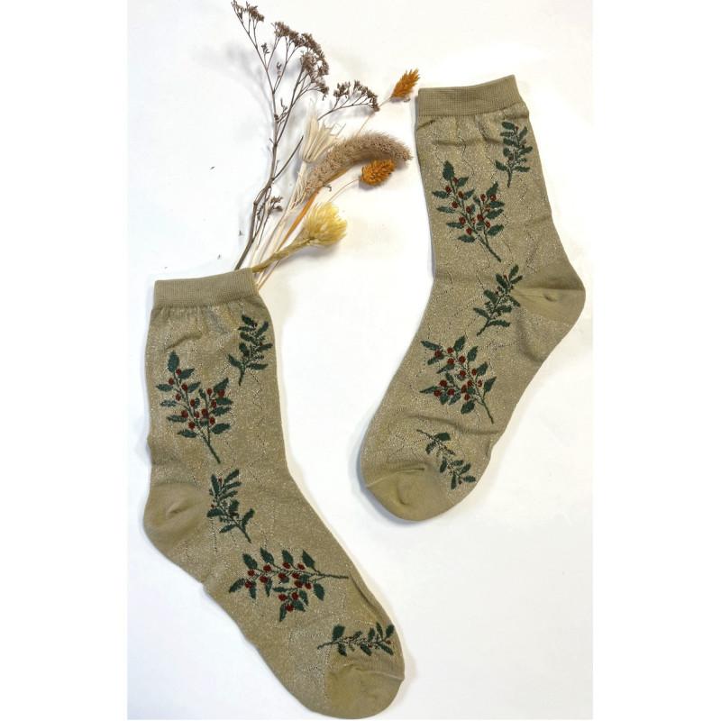 Chaussettes Fine Lurex à Bouquet de fleurs