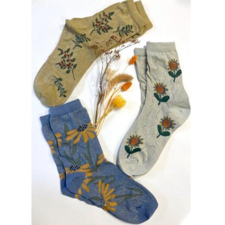 Chaussettes Fine Lurex à Bouquet de fleurs