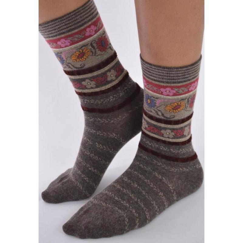 Chaussettes Les petits Caprices Rayées angora chocolat