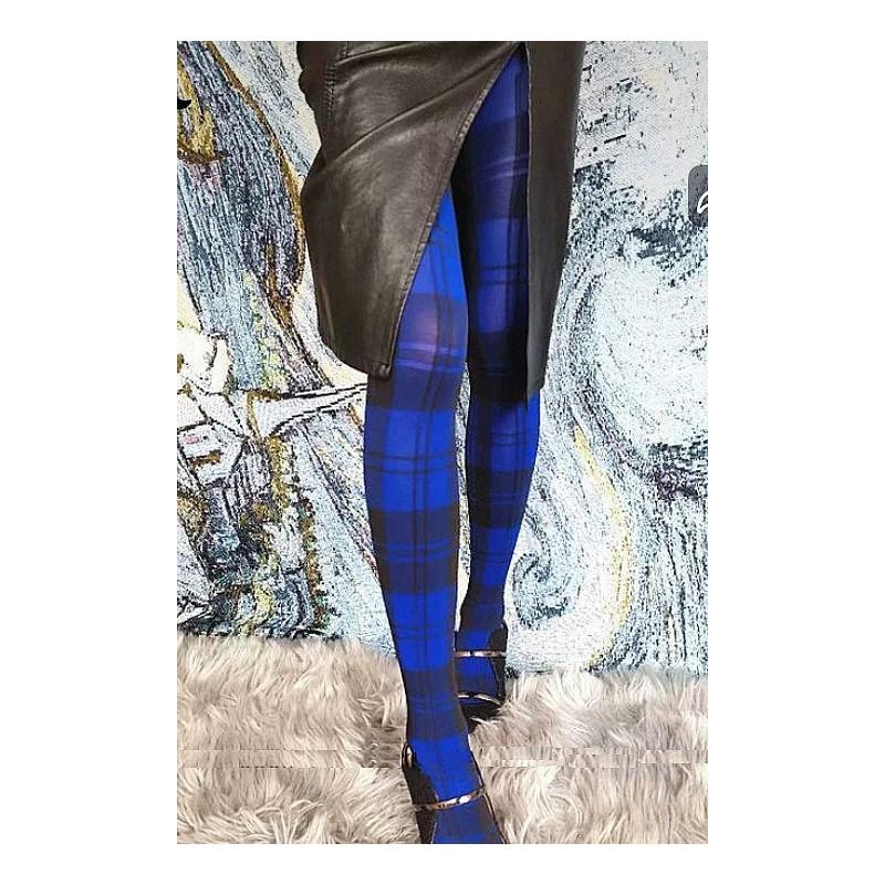 collant Opaque Carreaux Ecossais tendance Bleu