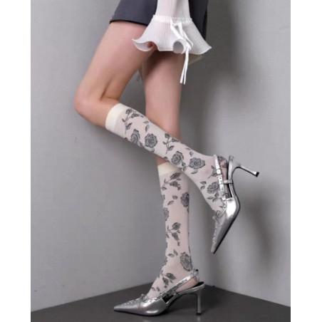 Mi-bas-microfibre-opaque-fleurs-noires-imprimées