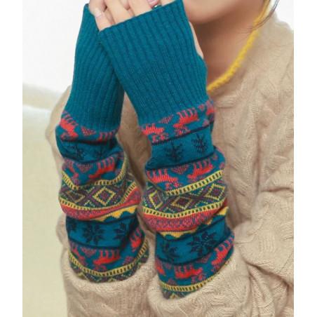 Mitaines-manchons-tricotées-norvégien-turquoise
