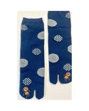 Chaussettes-LPC-coton-bleu-boule-déco-blanche
