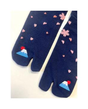 Chaussettes-LPC-coton-bleu-Fuji-pétales-roses-de-fleurs-détail