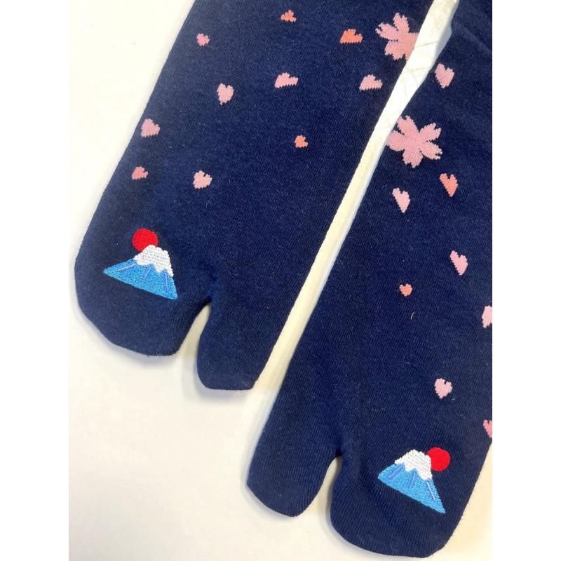 Chaussettes-LPC-coton-bleu-Fuji-pétales-roses-de-fleurs-détail