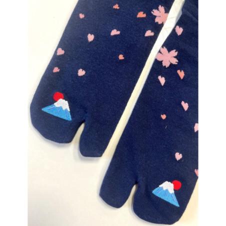 Chaussettes-LPC-coton-bleu-Fuji-pétales-roses-de-fleurs-détail