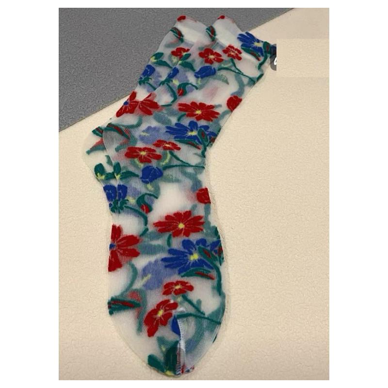 Chaussettes Fleurs Rouges Bleus Crystal