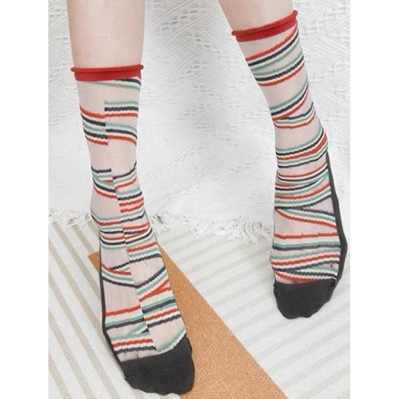 Chaussettes Crystal bandes rouges Caprices