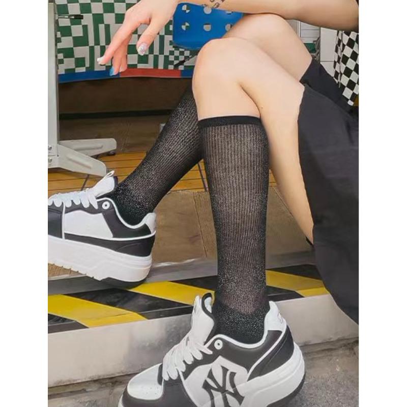 Chaussettes Cotes Plissée Brillantes Noires