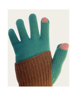 Gants Mitaines superposé chics Bicolore Brun vert