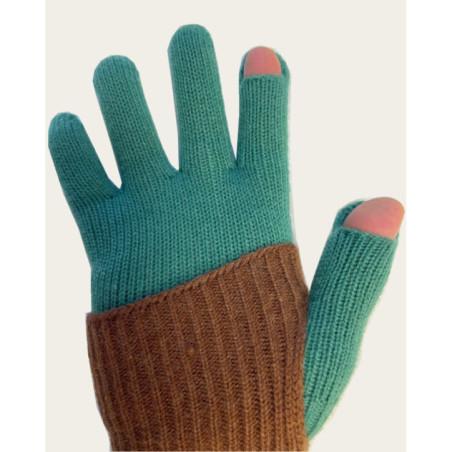 Gants Mitaines superposé chics Bicolore Brun vert