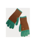 Gants Mitaines superposé chics Bicolore Brun vert