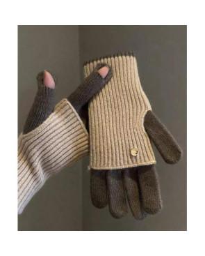 gants-mitaines laine-douce-ouvertes-aux pouces-brun-corde