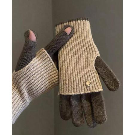 gants-mitaines laine-douce-ouvertes-aux pouces-brun-corde