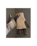 Gants Mitaines superposé chics Bicolore Brun Corde