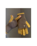 Gants Mitaines superposé chics Bicolore Moutarde Kaki