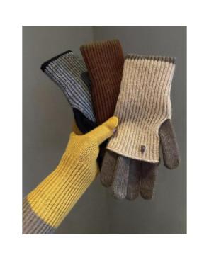 Gants Mitaines superposé chics Bicolore Moutarde Kaki