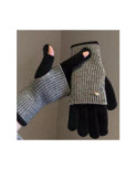 Gants Mitaines superposé chics Bicolore Noir Gris