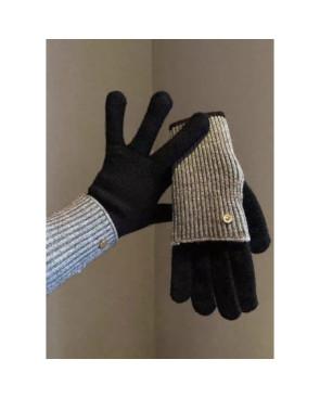 Gants Mitaines superposé chics Bicolore Noir Gris