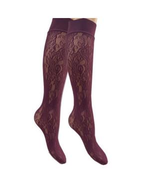 Mi bas Dentelle Fleuris bordeaux Caprices
