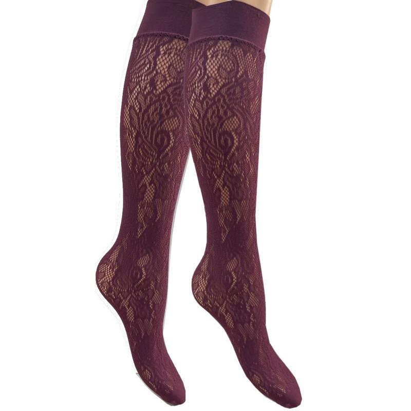Mi bas Dentelle Fleuris bordeaux Caprices