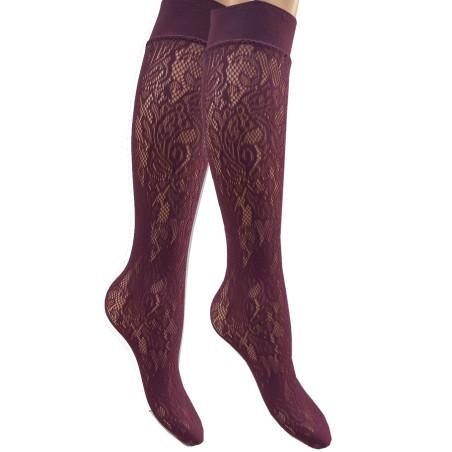 Mi bas Dentelle Fleuris bordeaux Caprices