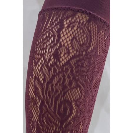 Mi bas Dentelle Fleuris bordeaux Caprices
