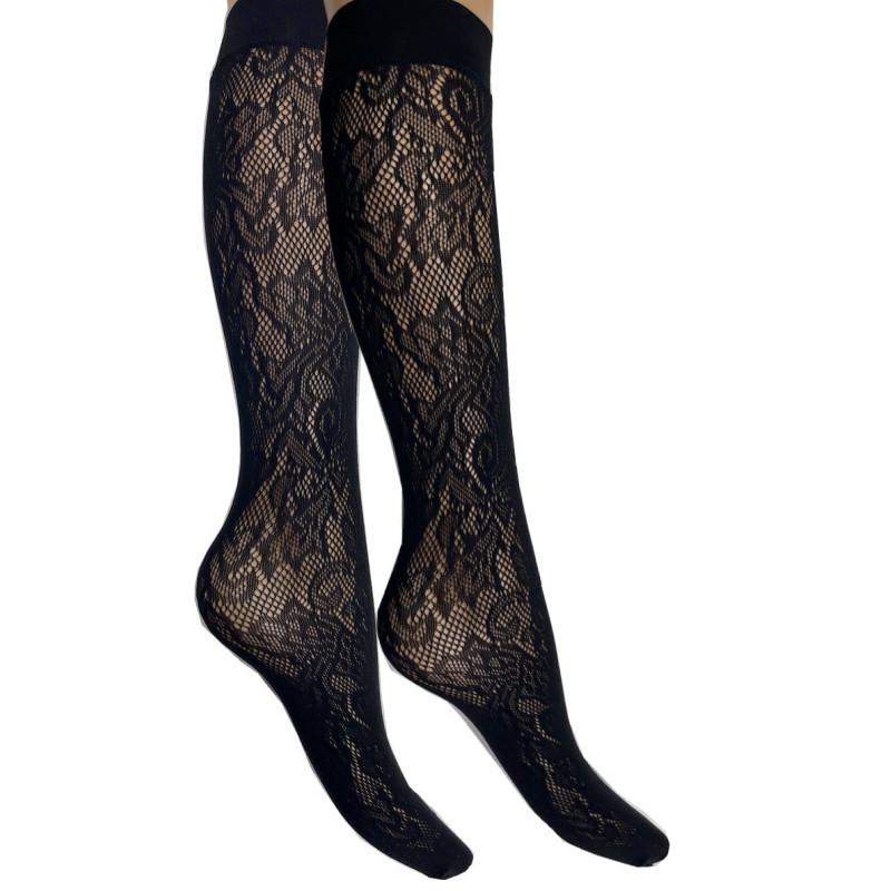 Mi bas Dentelle Fleuris Noir
