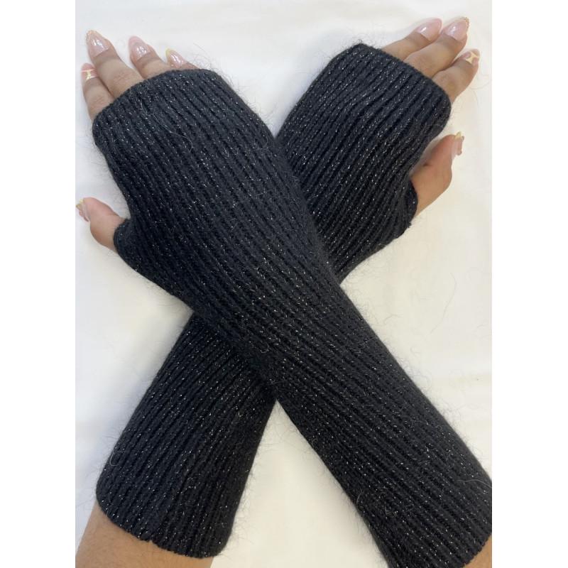Mitaines Laine et cachemire Lurex noir