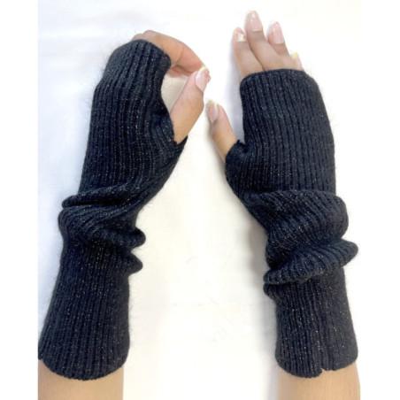 Mitaines Laine et cachemire Lurex noir