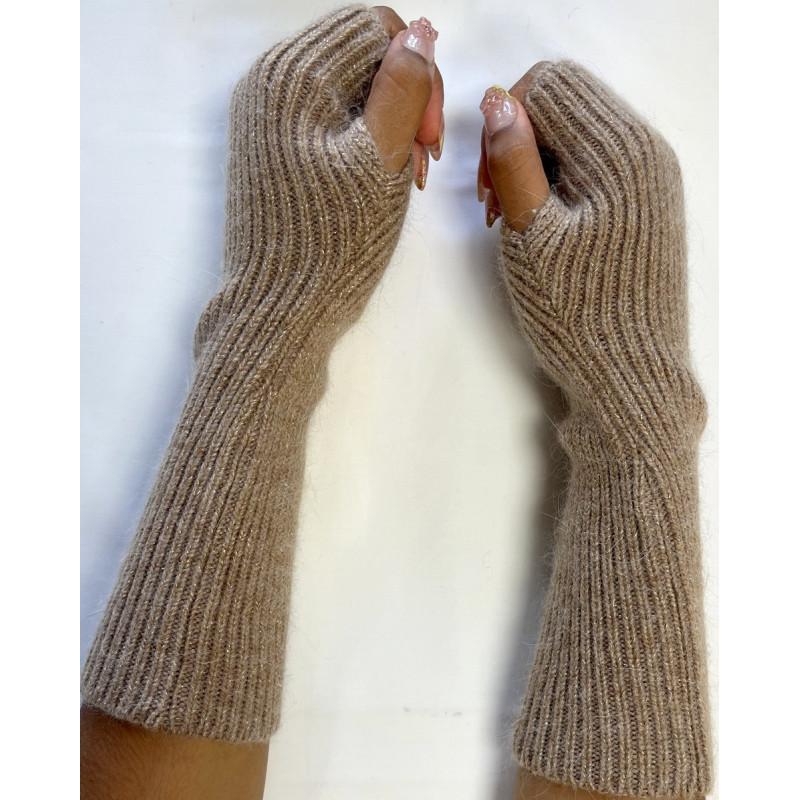 Mitaines Laine et cachemire Lurex taupe