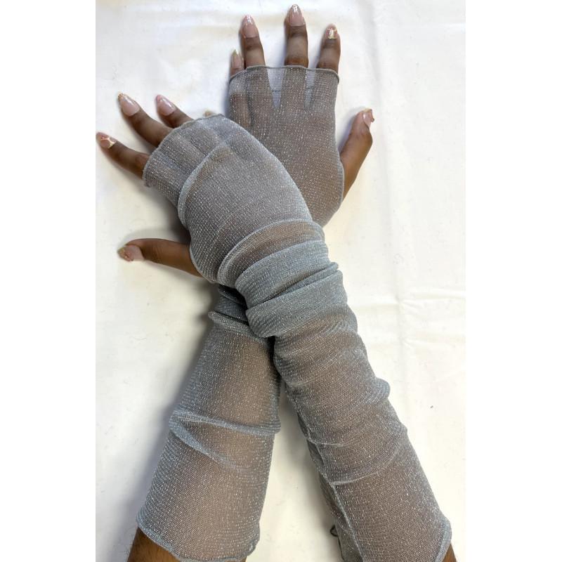 Manchon chic argenté voile lurex