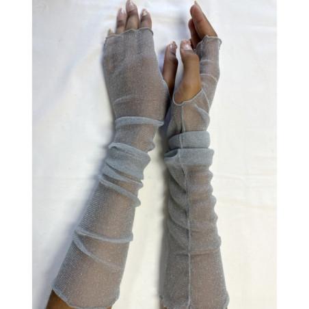 Manchon chic argenté voile lurex