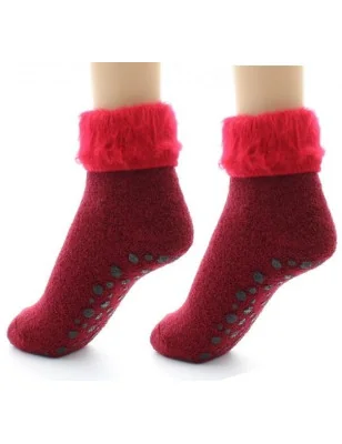 Chaussons chaussettes Perrin Laine rouge