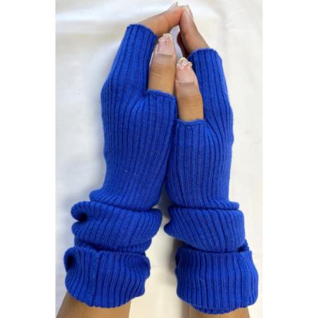 Manchons cotes coton cachemire bleu Klein
