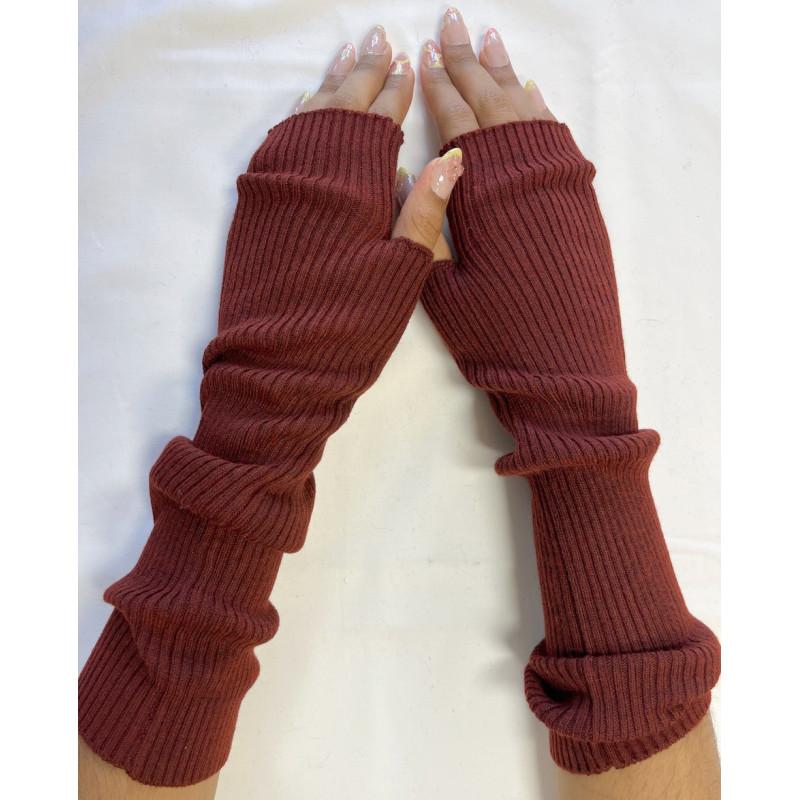 Manchons cotes coton cachemire Brun