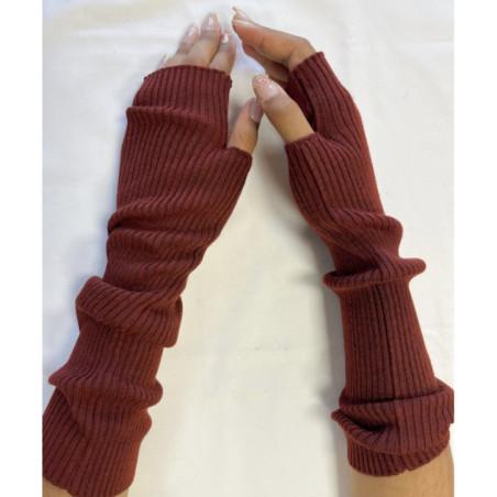 Manchons cotes coton cachemire Brun