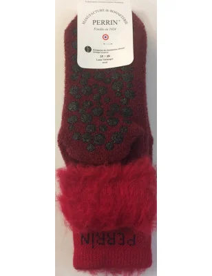 Chaussons chaussettes Perrin Laine rouge detail