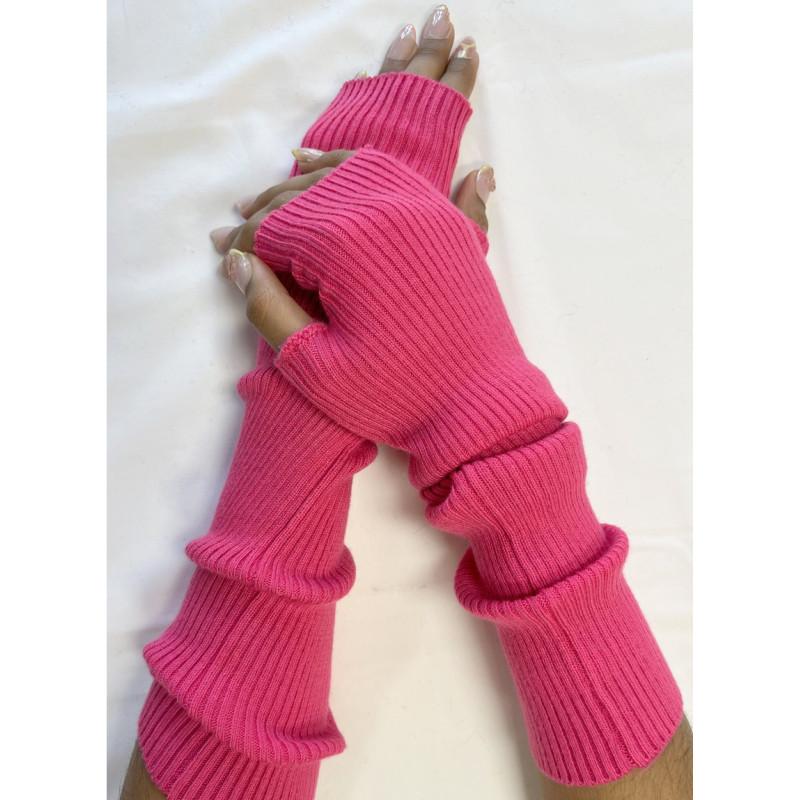 Manchons cotes coton cachemire Fushia