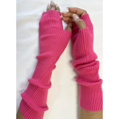 Manchons cotes coton cachemire Fushia