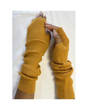 Manchons cotes coton cachemire Moutarde