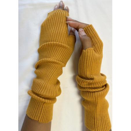 Manchons cotes coton cachemire Moutarde