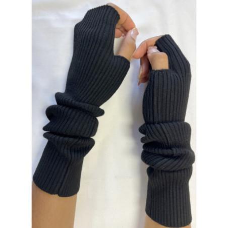Manchons cotes coton cachemire Noir