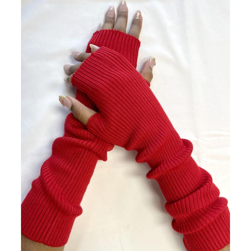 Manchons cotes coton cachemire rouge