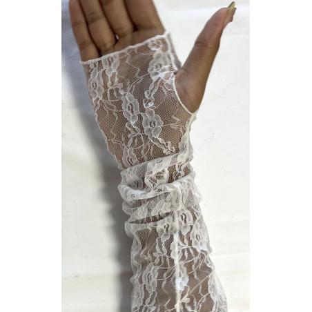 Mitaines fine dentelle petites fleurs