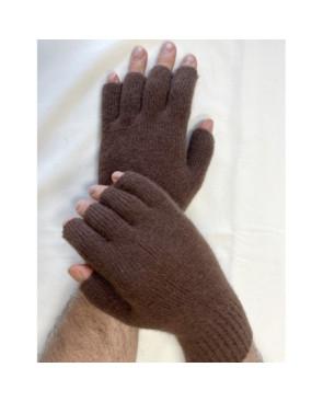 Mitaines-5-Doigts-Mixtes-laine-angora-marron