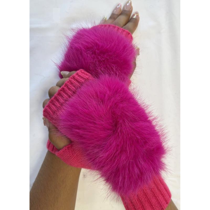 Mitaines Laine Fake Fourrure Fushia