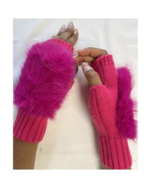 Mitaines Laine Fake Fourrure Fushia